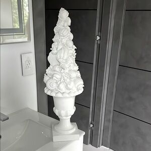 COASTAL NAUTICAL shiny white sculpted topiary centerpiece 24"